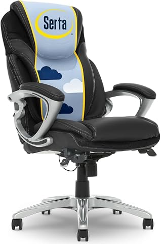 Serta Bryce Executive Office Chair, Patented AIR Lumbar Support, Bonded Leather, Black