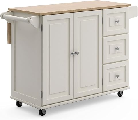 Homestyles Dolly Madison Off-White Mobile Kitchen Island Cart with Wood Drop Leaf
