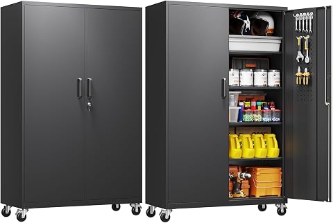 Metal Garage Storage Cabinet with Locking Doors, 71" Rolling Steel Tool Cabinet