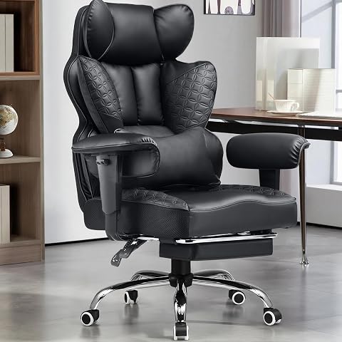 GTPLAYER Big and Tall Gaming Chair 400lbs Heavy Duty Office Chair with Foot Rest, Matte-Black