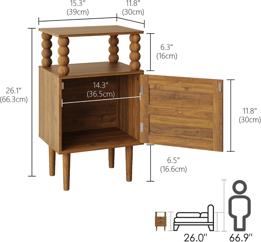 Veegle Retro Vintage Nightstand with 1 Drawer, Bedside Table, Dark Walnut