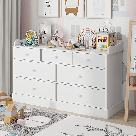 Vabches Kids Dresser Cabinet with 7 Drawers, Changing Table for Nursery, White