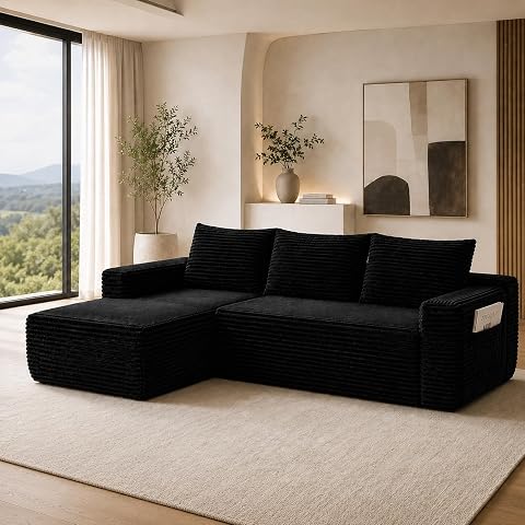 96 inch Boneless Couch, Modular L-Shaped Cloud Sectional Sofa, Black