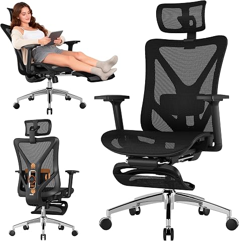 Ergonomic Office Chair with Footrest, 135° Reclining Desk Chair, 300LBS Heavy Duty Mesh