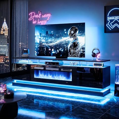 70" Fireplace TV Stand, Modern Entertainment Center