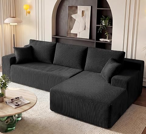 Cloud Sectional Boneless Couches for Living Room, Modular L Shaped Couch, Black
