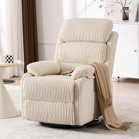 Adult 360° Rocking Recliner Chair, Nursery Rocker Reclining Chair with Side Pocket, Beige