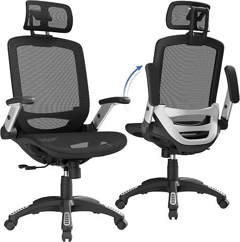Ergonomic Office Chair, High Back Home Desk Chair with Headrest, Flip-Up Arms, Black Task Chair